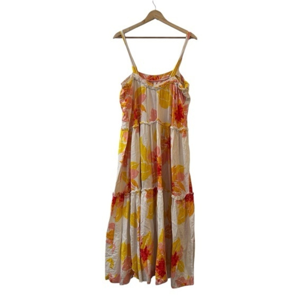 Free People Women's Moonshine Linen Blend Floral Midi Dress Neutral Boho Size M - Picture 7 of 10